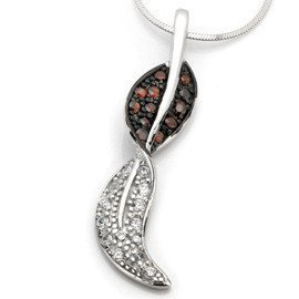 Zawieszka Srebrna Liść z Czerwonymi Cyrkoniami