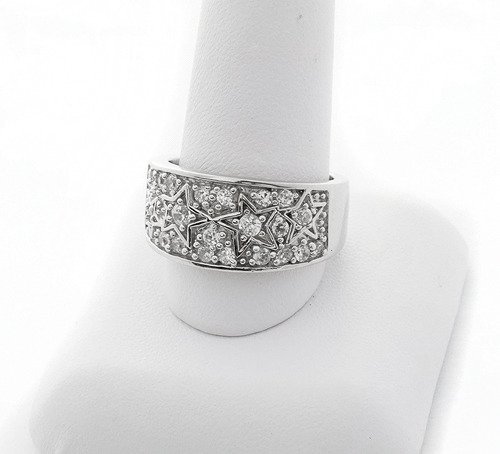 Srebrny Obrączka Wysadzana Białymi Kamieniami