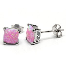 Srebrne Kolczyki Kwadraty z Różowym Opalem