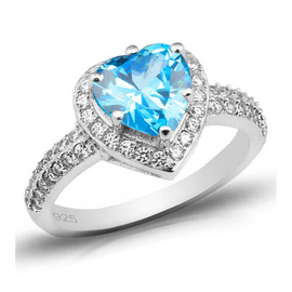 Pierścionek Srebrny z Błękitnym Sercem