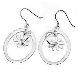 Srebrne Kolczyki Koła z Kwiatuszkiem