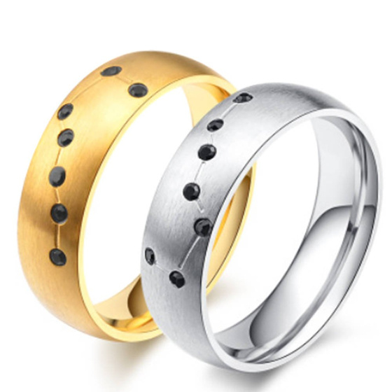 Obrączka ze Stali z Czarnymi Kamieniami