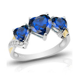 Pierścionek Srebrny Trzy Serca Szafirowe Kamienie