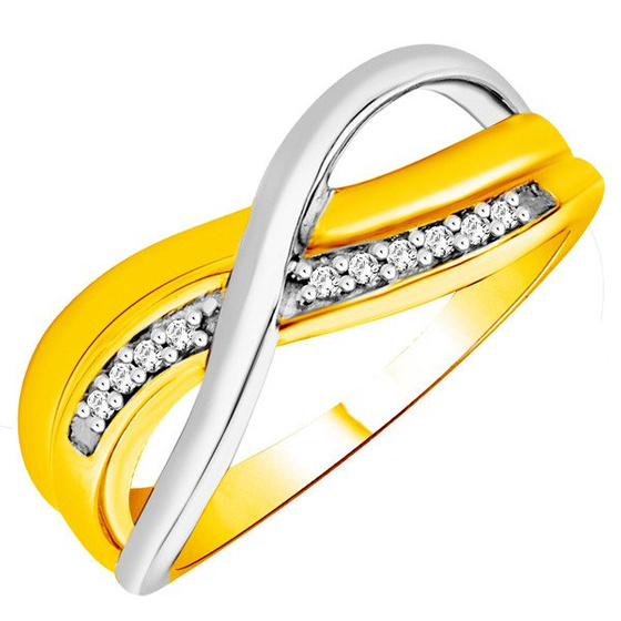 Złota Obrączka Pierścionek Przeplatany Brylanty