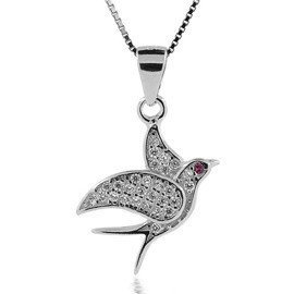 Zawieszka Srebrna Ptaszek z Białymi Cyrkoniami