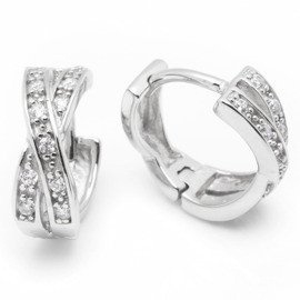 Srebrne Kolczyki Przeplatane Białe Cyrkonie