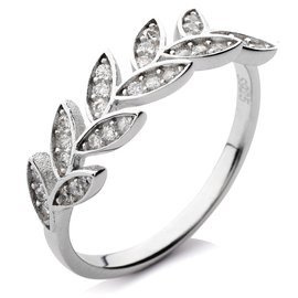 Srerbna Obrączka Liść Wysadzany Cyrkoniami