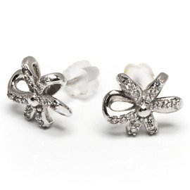 Kolczyki Srebrne Kokardki Wysadzane Cyrkoniami