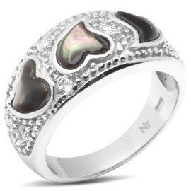 Obrączka Srebrna Serce z Czarną Masą Perłową