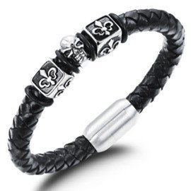 Bransoletka Czarna Skóra Naturalna Motyw Czaszki