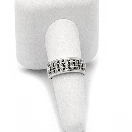 Pierścionek Srebrny Białe i Czarne Kamienie