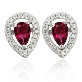 Srebrne Kolczyki Wysadzane Rubinowymi Cyrkoniami