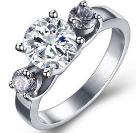 Pierścionek ze Stali z Białymi Kamieniami