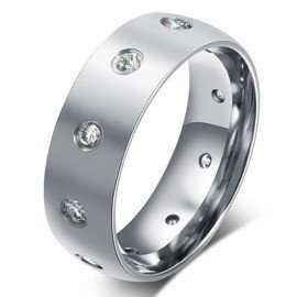 Pierścionek Obrączka ze Stali z Cyrkoniami
