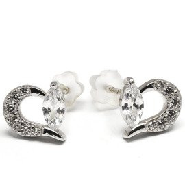 Srebrne Kolczyki Serduszko Wysadzane Cyrkoniami