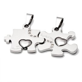 Komplet 2 Zawieszek dla Pary Puzzle z Sercem