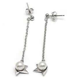 Długie Kolczyki Srebrne z Białymi Perłami