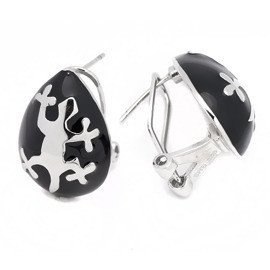 Kolczyki Srebrne Czarne z Motywem Jaszczurki