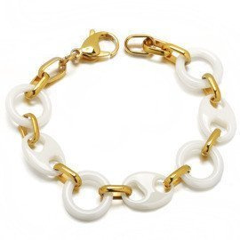 Bransoletka Biała Ceramika i Złota Stal Szlachetna