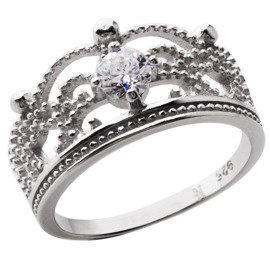 Srebrny Pierścionek w Kształcie Korony z Cyrkonią