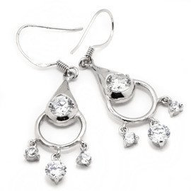 Kolczyki Srebrne Wiszące z Diamentowymi Cyrkoniami