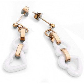 Kolczyki Serca Biała Ceramika i Stal Szlachetna