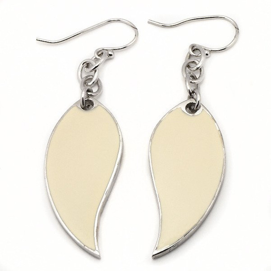 Srebrne Kolczyki Długie Białe Liście