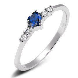 Srebrny Pierścionek Serce z Szafirową Cyrkonią