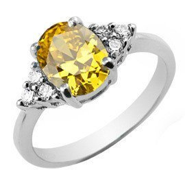 Srebrny Pierścionek z Owalną Żółtą Cyrkonią