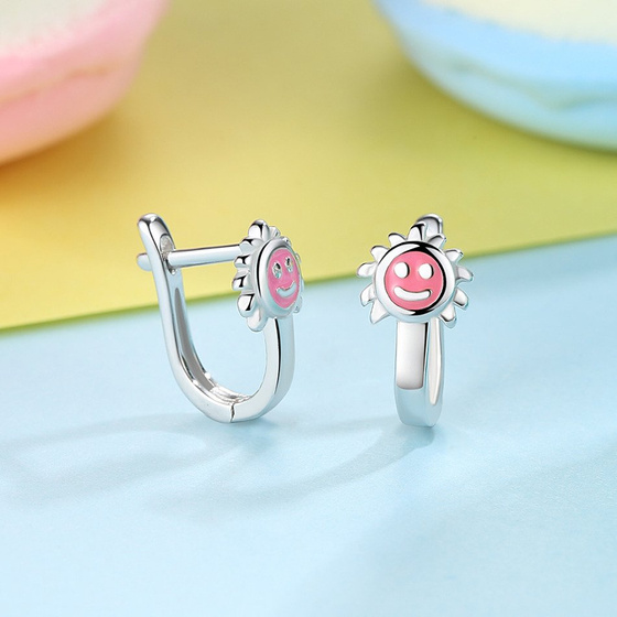 Srebrne Kolczyki Różowe Słoneczko