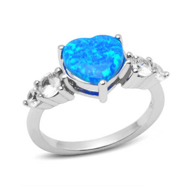 Srebrny Pierścionek Serce z Opalem i Cyrkoniami