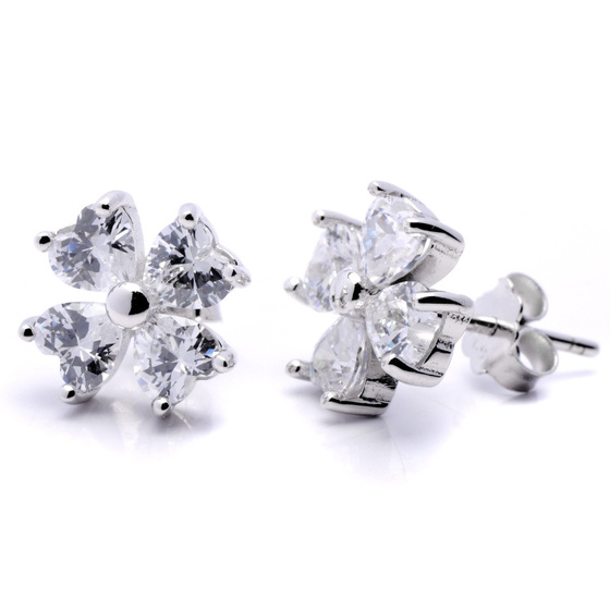 Kolczyki Srebrne Koniczynki z Serduszkami