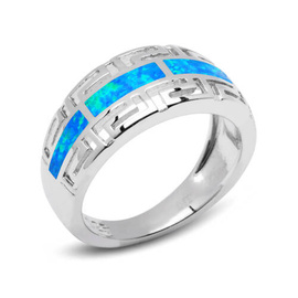 Srebrny Pierścionek z Opalem Wzór Grecki