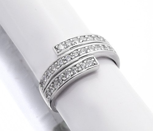 Pierścionek Srebrny Trzy Rzędy Cyrkonii