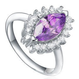 Pierścionek Srebrny z Fioletową Owalną Cyrkonią