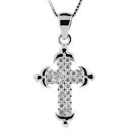 Zawieszka Srebrna Krzyżyk Białe Cyrkonie