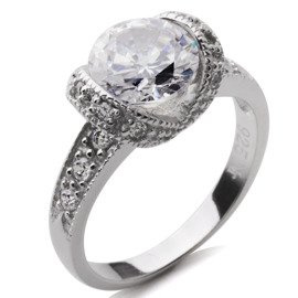 Srebrny Pierścionek z Białą Okrągłą Cyrkonią