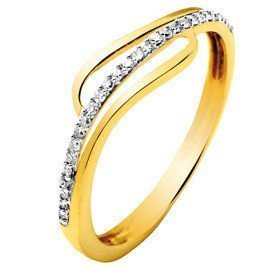 Złoty Pierścionek Przeplatany Brylantami 0.15ct