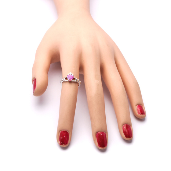 Srebrny Pierścionek Różowe Serce z Rękami