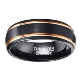 Czarna Obrączka z Wolframu ze Złotymi Paskami
