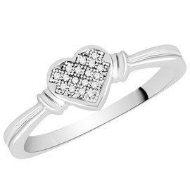 Pierścionek z Białego Złota z Brylantami Serduszko