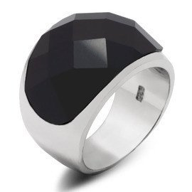 Szeroka Obrączka Srebrna z Czarnym Onyksem