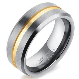 Gładka Obrączka z Wolframu ze Złotym Paskiem