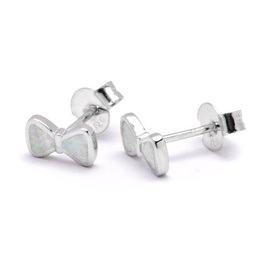 Srebrne Kolczyki Kokarda z Białym Opalem