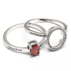 Podwójny Pierścionek Srebrny Czerwonym Kamieniem