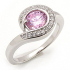 Srebrny Pierścionek Okrągła Różowa Cyrkonia