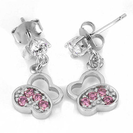 Srebrne kolczyki różowe motylki