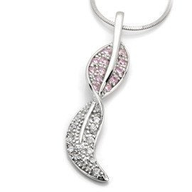 Srebrny Wisiorek Liść z Różowymi Cyrkoniami