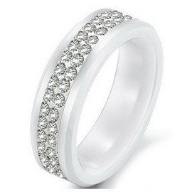Biała Obrączka z Ceramiki z Białymi Kryształkami