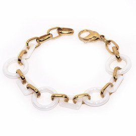 Bransoletka Biała Ceramika i Złota Stal Szlachetna
